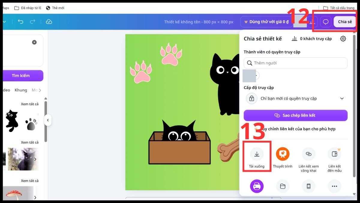 Hướng dẫn tự thiết kế avatar mèo đen bằng Canva bước 4