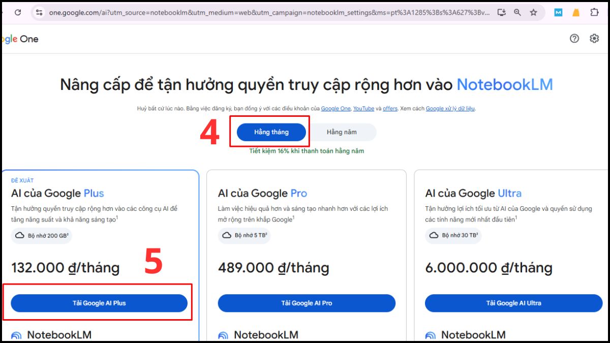 Hướng dẫn đăng ký và nâng cấp NotebookLM bước 3