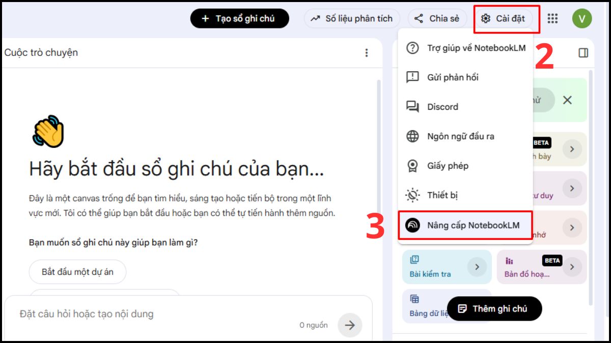 Hướng dẫn đăng ký và nâng cấp NotebookLM bước 2