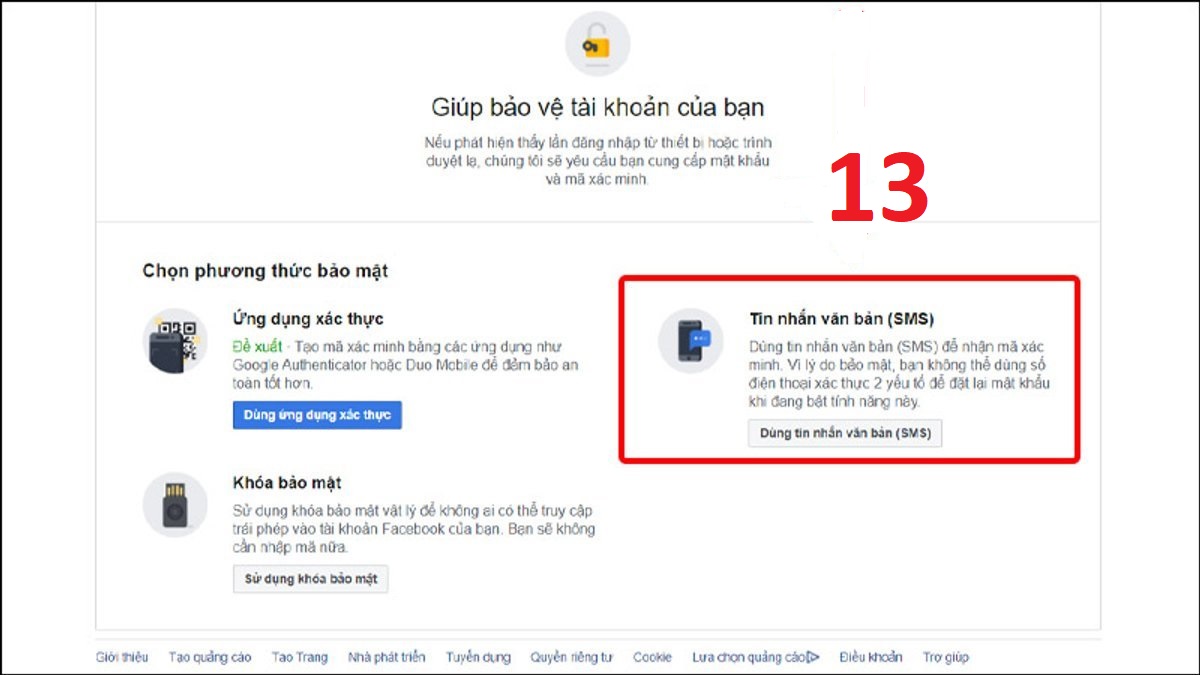 Lựa chọn phương thức bảo mật bước 1