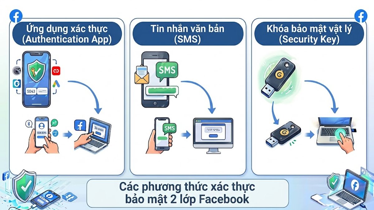 Các phương thức bảo mật 2 lớp Facebook hiện nay