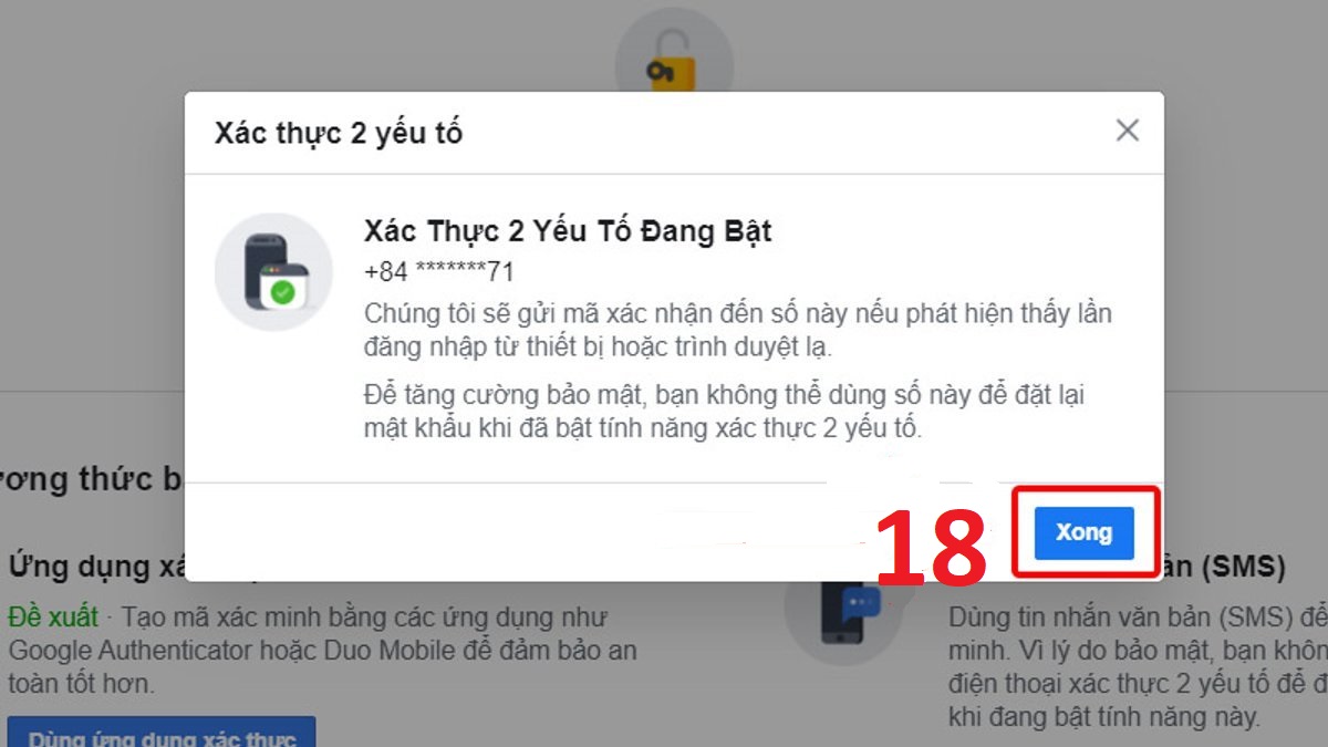 Xác thực theo phương thức đã chọn để hoàn tất bật bảo mật 2 lớp bước 3