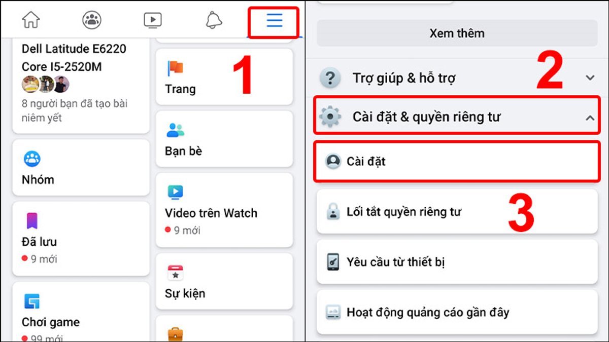 Truy cập vào mục cài đặt tài khoản Facebook