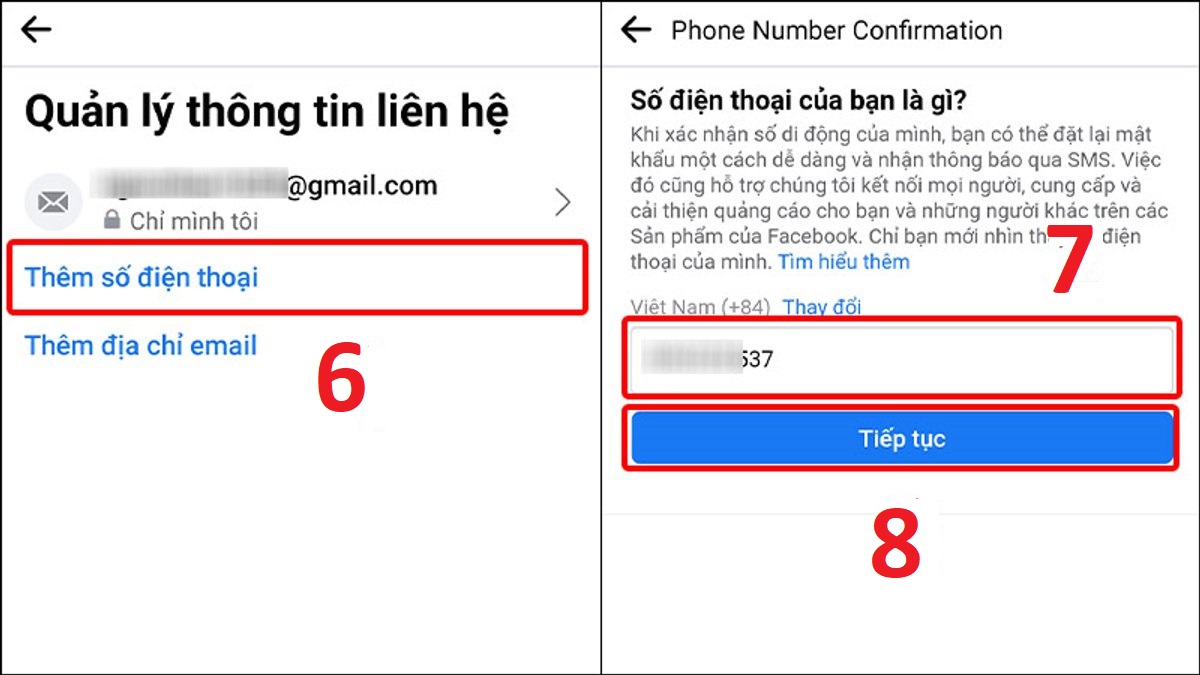 Thêm số điện thoại của bạn và bật bảo mật 2 lớp Facebook bước 2