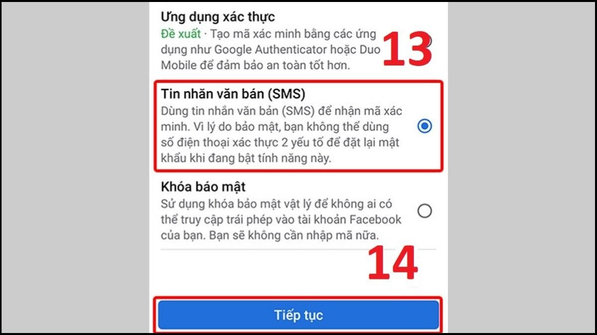 Lựa chọn phương thức bảo mật bước 1