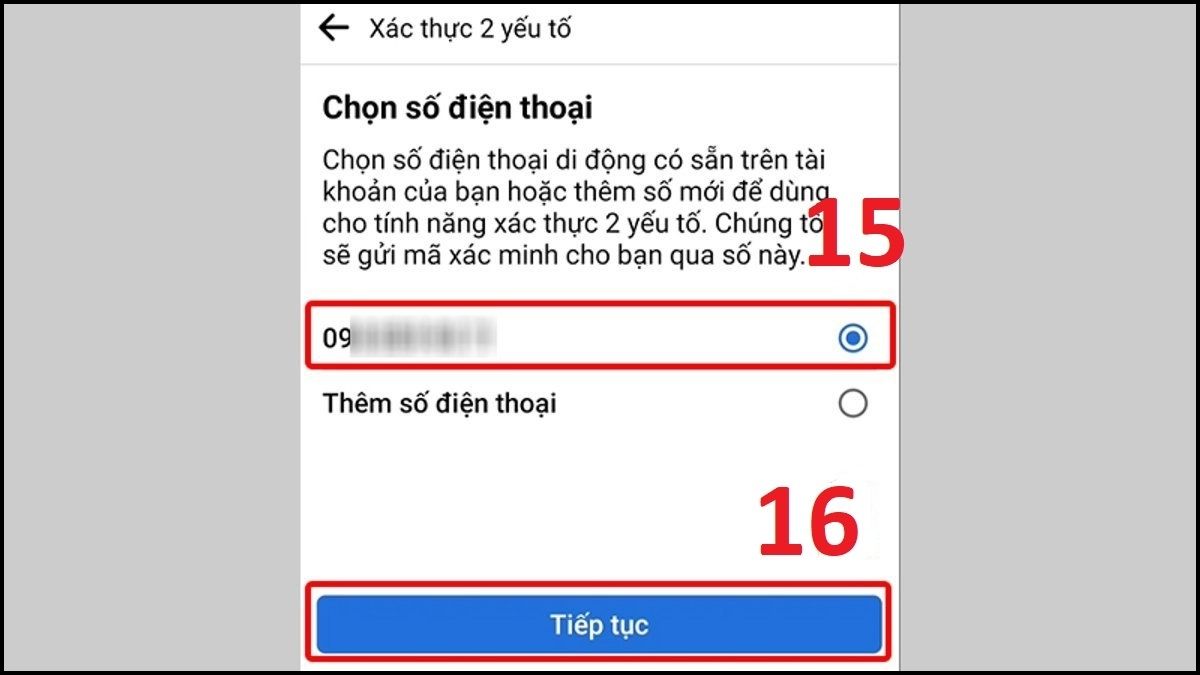 Xác thực theo phương thức đã chọn để hoàn tất bật bảo mật 2 lớp cho Facebook