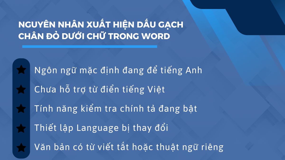 Nguyên nhân xuất hiện dấu gạch chân đỏ dưới chữ trong Word