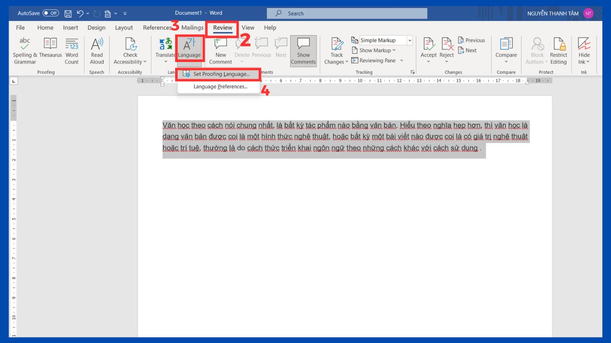 Phương pháp tắt gạch đỏ bằng công cụ Language bước 2