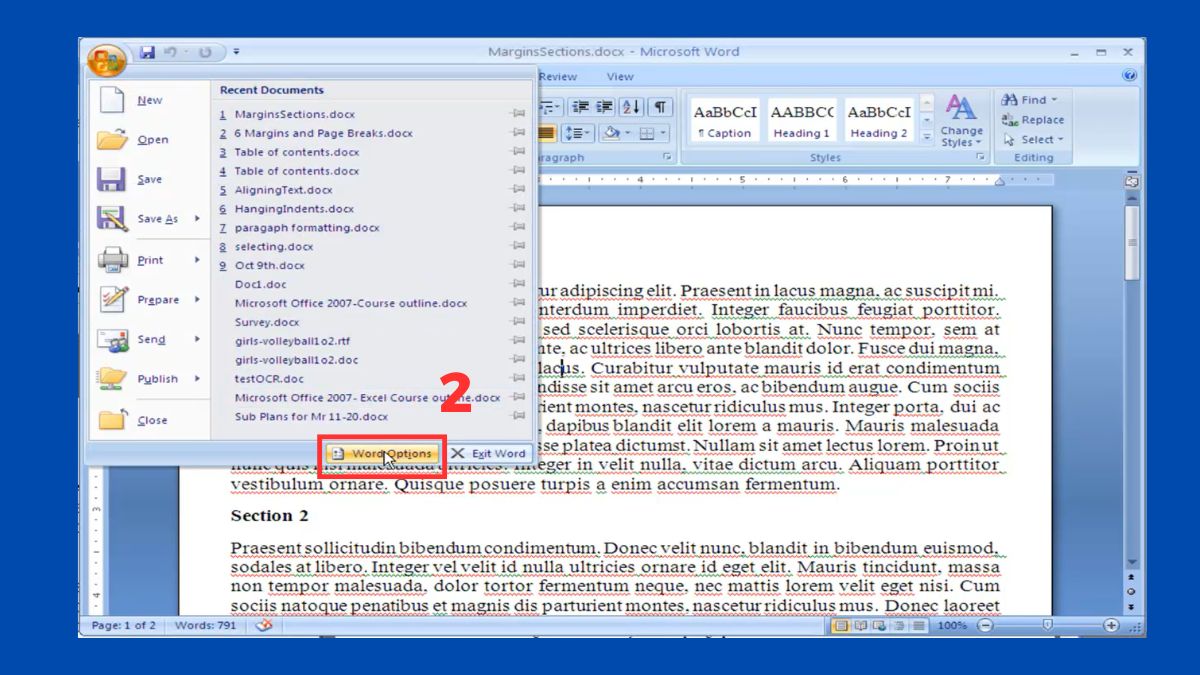 Cách bỏ dấu gạch đỏ trong Word 2010 và 2007 bước 2