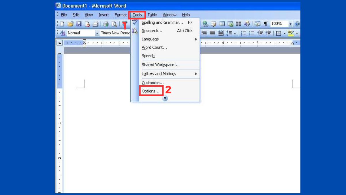 Cách bỏ dấu gạch đỏ trong Word 2003 bước 1
