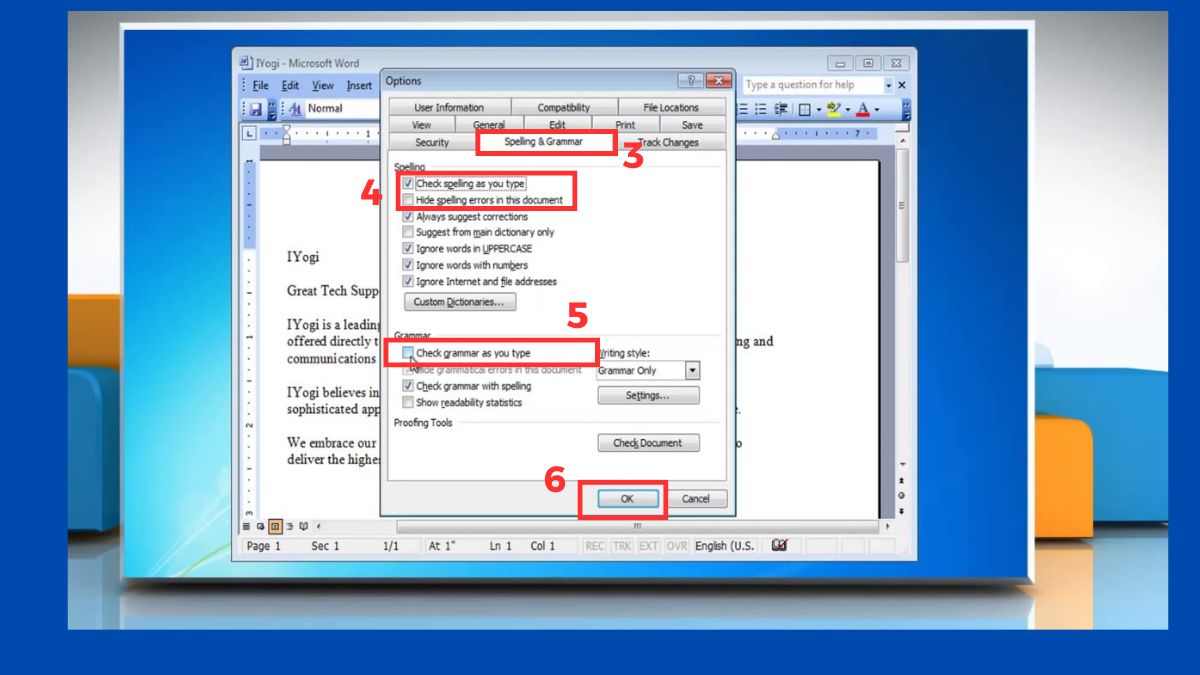 Cách bỏ dấu gạch đỏ trong Word 2003 bước 3