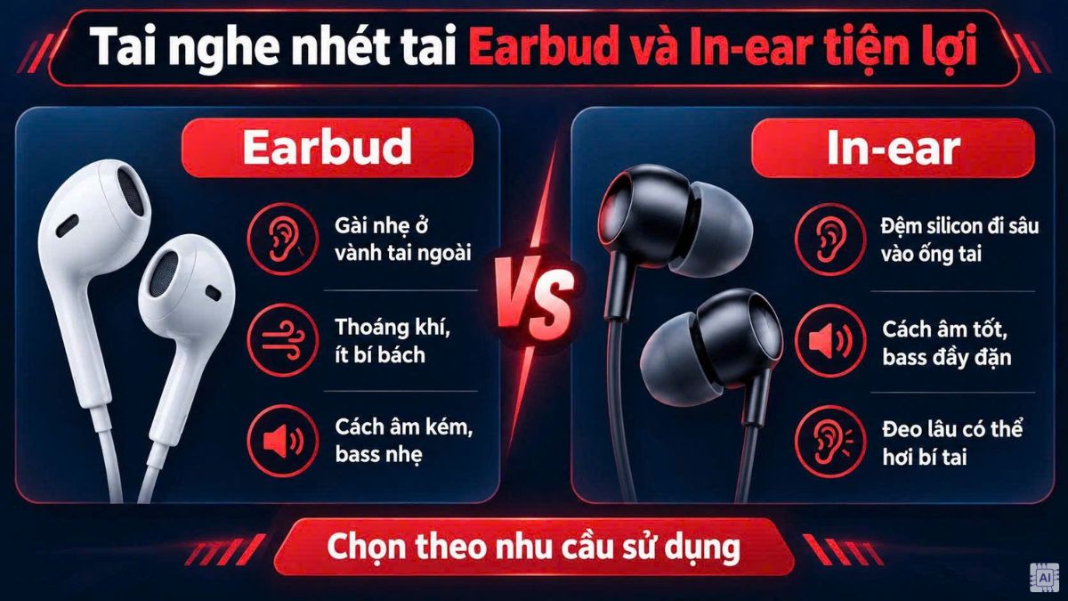 Tai nghe nhét tai Earbud và In-ear tiện lợi