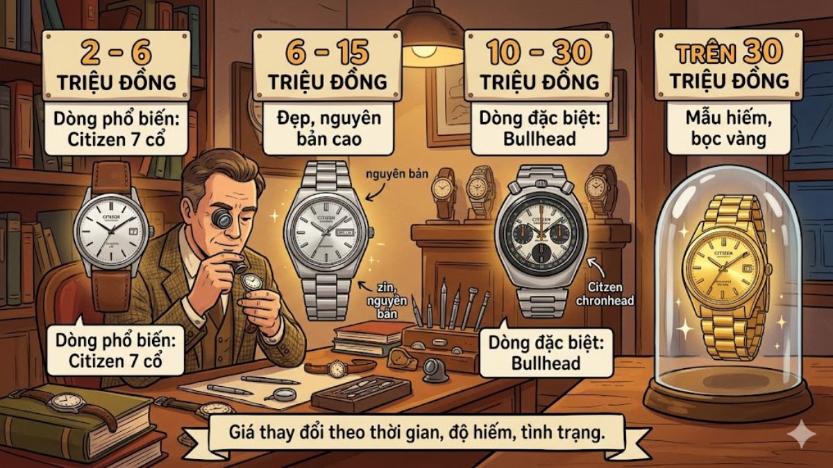 Giá đồng hồ Citizen cổ hiện nay là bao nhiêu?