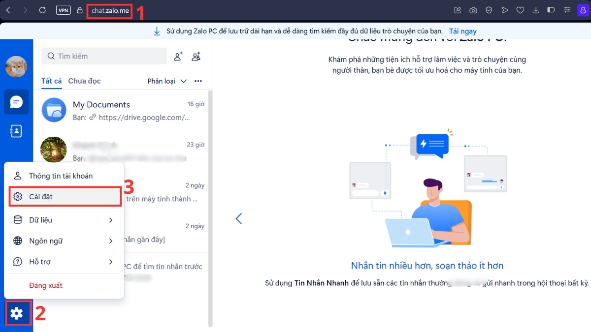 Cách ẩn số điện thoại Zalo bằng máy tính bước 1