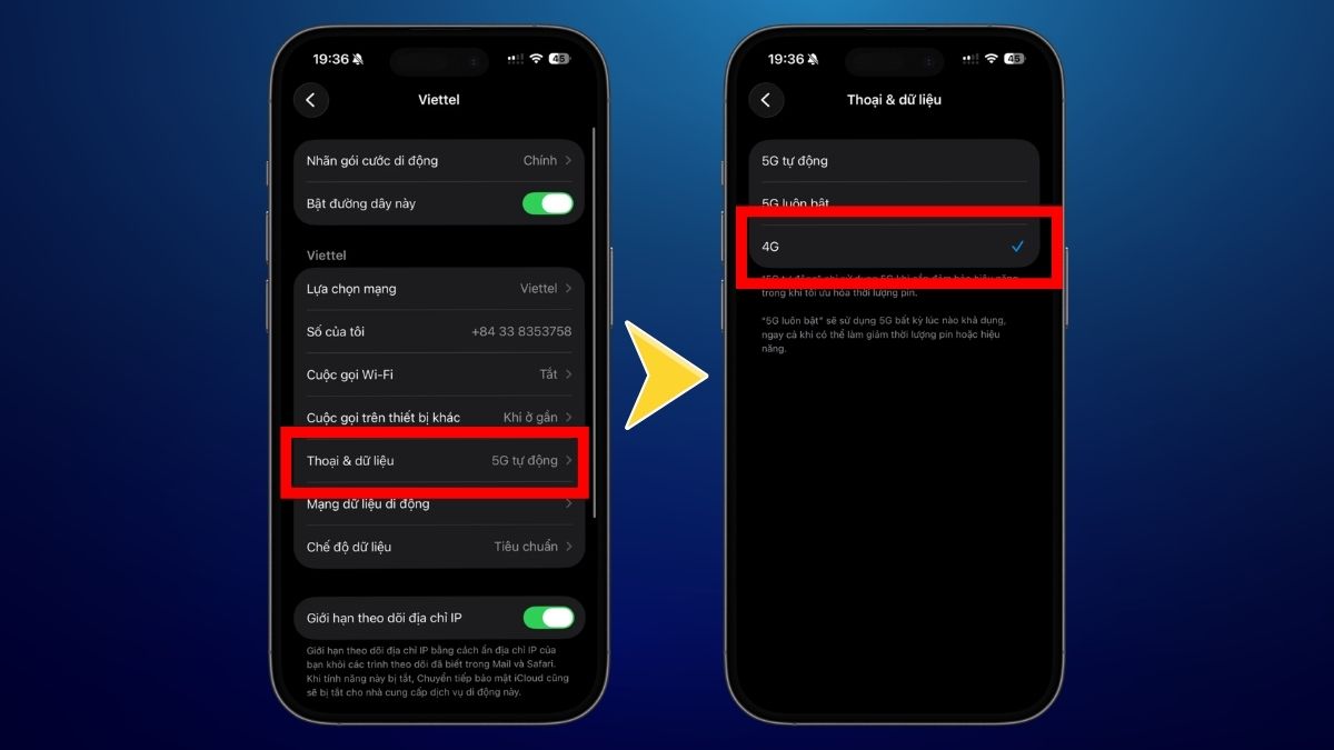 Cách cài đặt và bật 4G trên điện thoại iOS 2 SIM bước 2