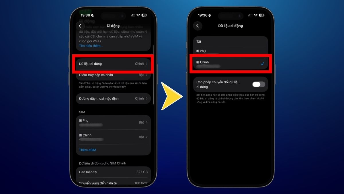 Cách cài đặt và bật 4G trên điện thoại iOS 2 SIM bước 3