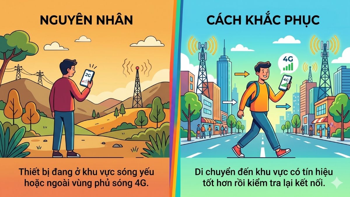 Máy chỉ hiển thị 2G, 3G hoặc không xuất hiện biểu tượng 4G trên thanh trạng thái