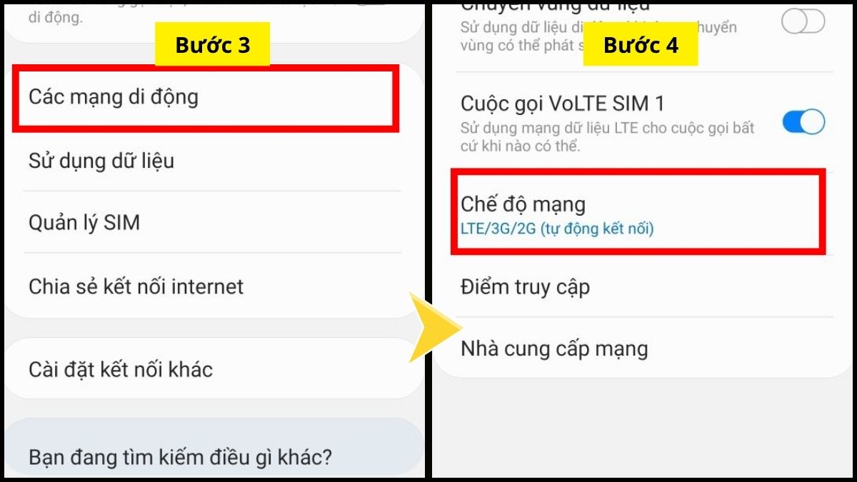 Cách bật 4G trên điện thoại Android 1 SIM bước 2