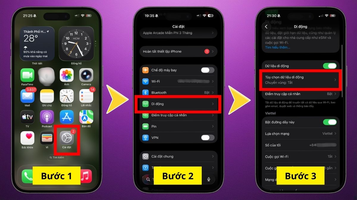 Cách bật 4G trên điện thoại iOS 1 SIM bước 1