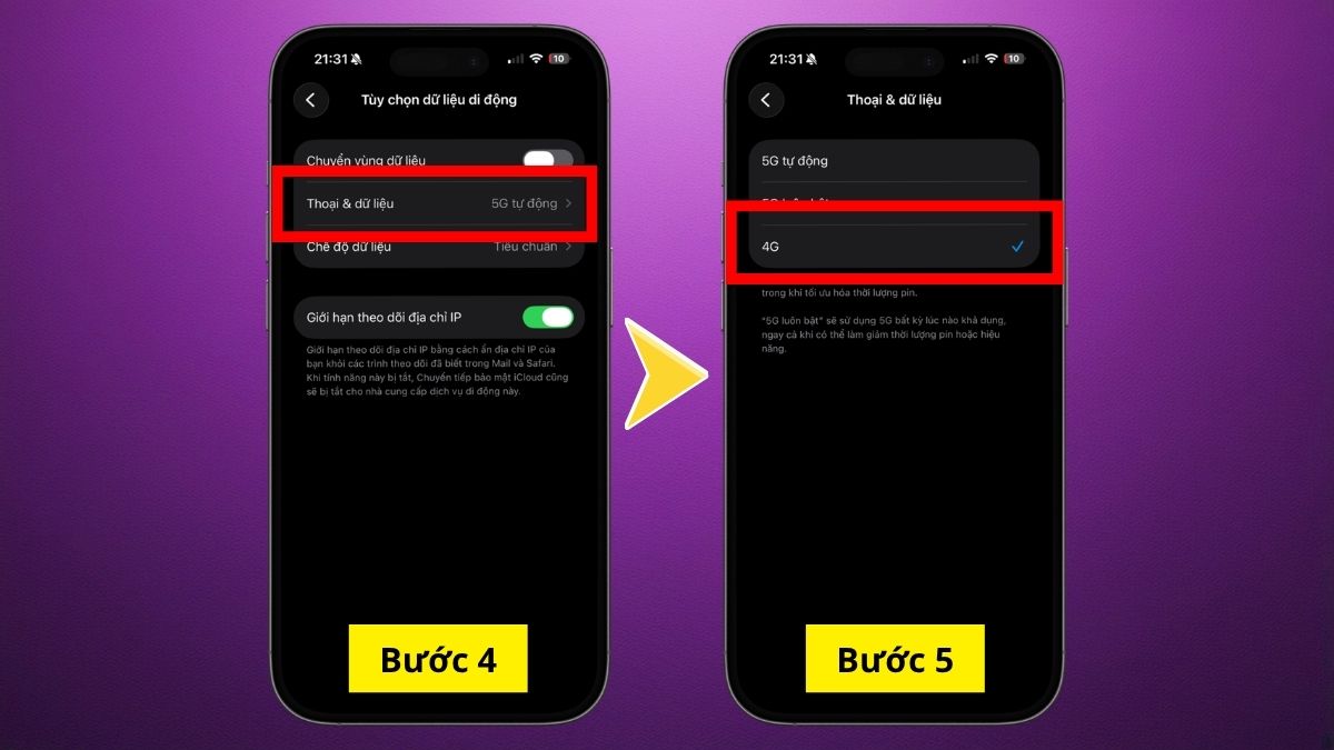 Cách bật 4G trên điện thoại iOS 1 SIM bước 2