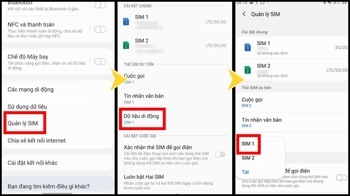 Cách cài đặt và bật 4G trên điện thoại Android 2 SIM bước 2