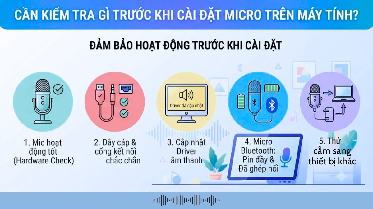 Cần kiểm tra gì trước khi cài đặt micro trên máy tính