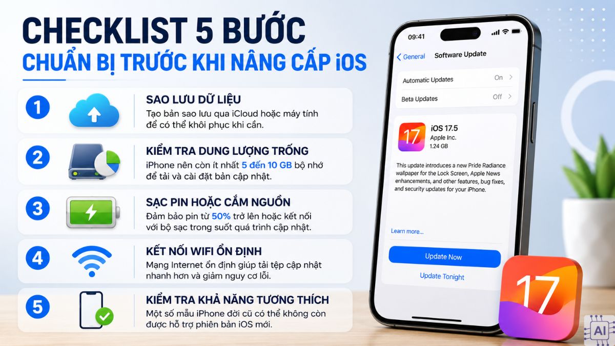 Checklist 5 bước chuẩn bị trước khi nâng cấp iOS