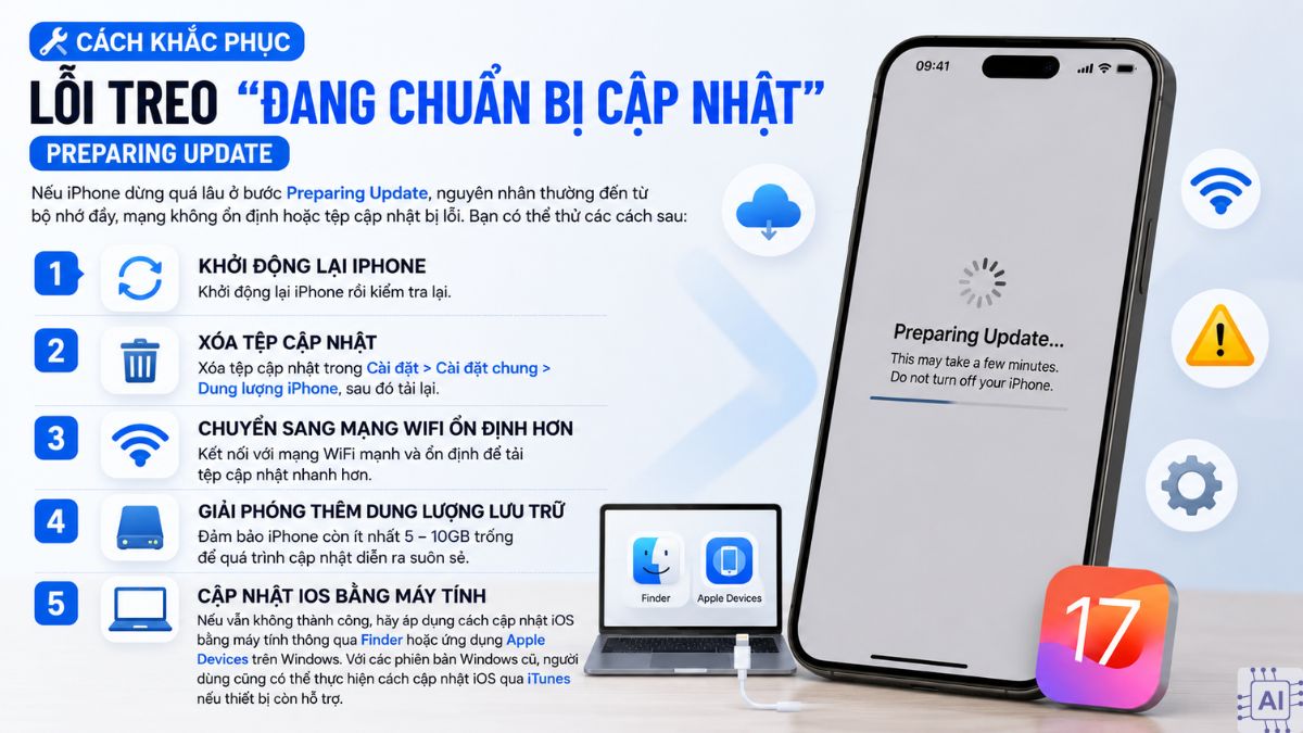 Cách khắc phục lỗi treo Đang chuẩn bị cập nhật Preparing Update