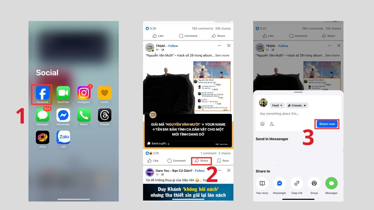 Hướng dẫn chia sẻ vào trang cá nhân Facebook bước 1