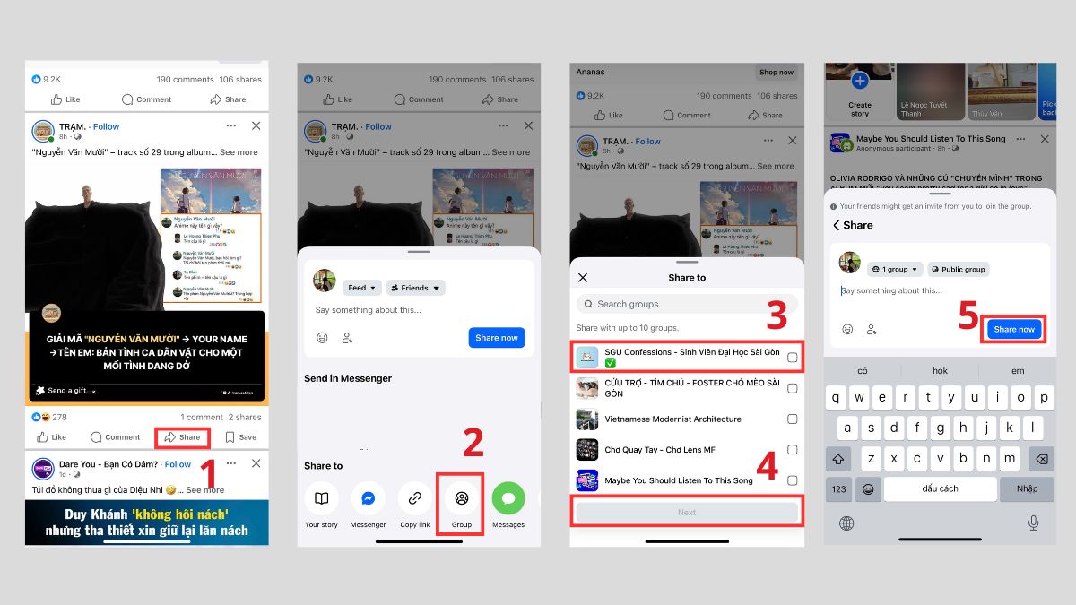 Hướng dẫn chia sẻ vào nhóm Facebook 