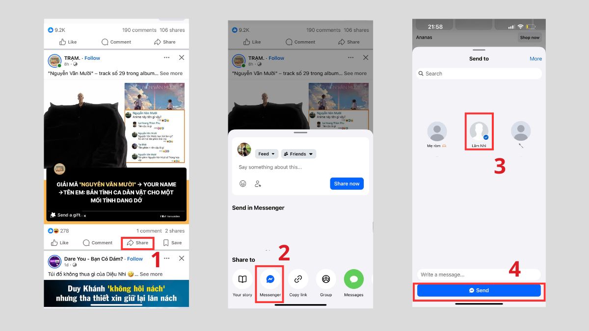 Hướng dẫn chia sẻ qua Messenger 