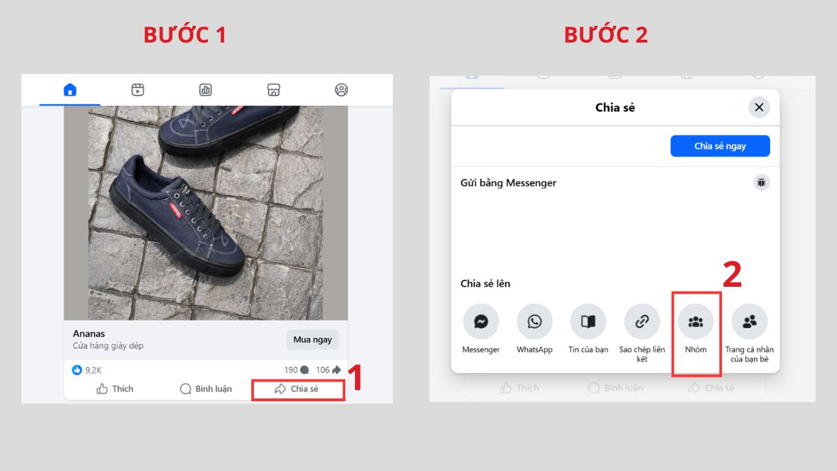 Hướng dẫn chia sẻ vào nhóm Facebook