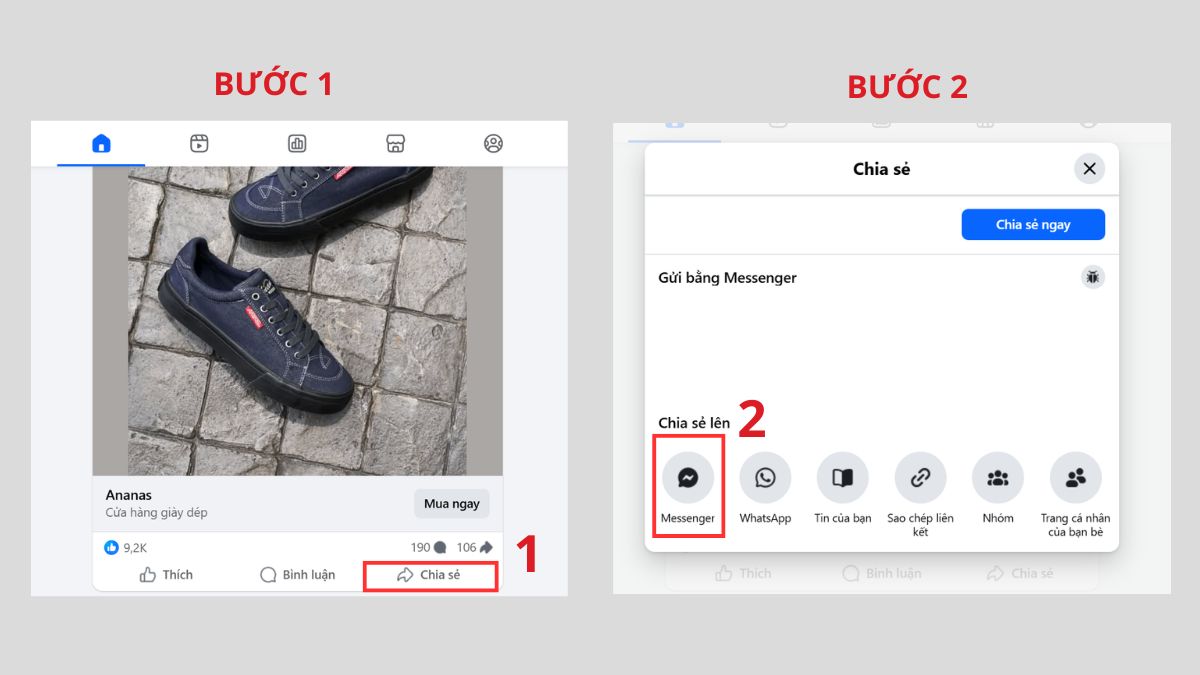 Hướng dẫn chia sẻ qua Messenger 