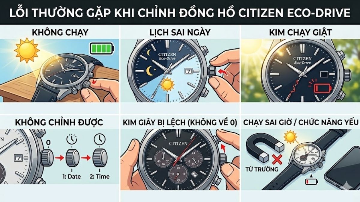 Những lỗi thường gặp khi chỉnh đồng hồ Citizen Eco Drive và cách khắc phục