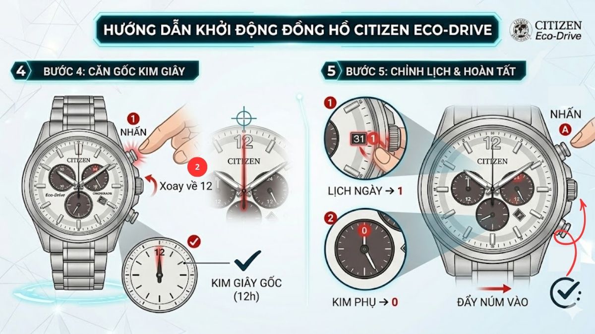 Hướng dẫn khởi động đồng hồ Citizen Eco Drive bước 2