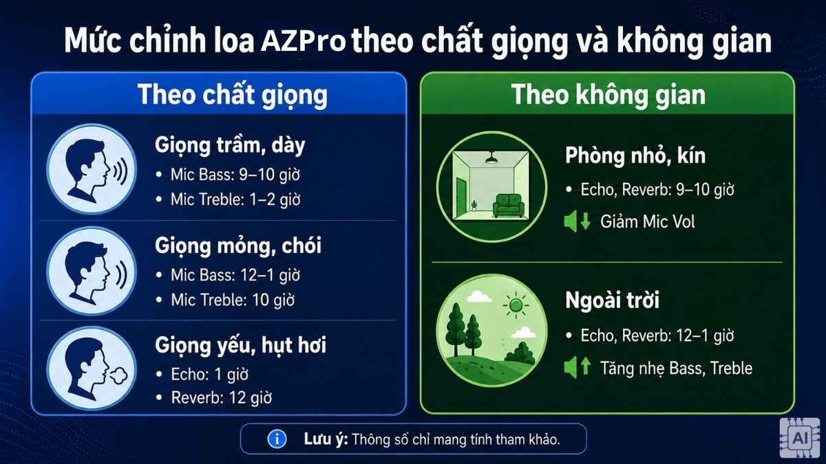Mức chỉnh loa AZPro theo chất giọng và không gian