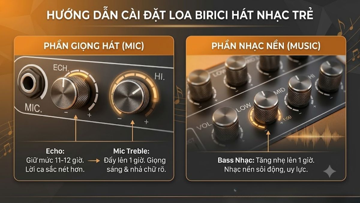 Chỉnh loa Birici hát nhạc trẻ