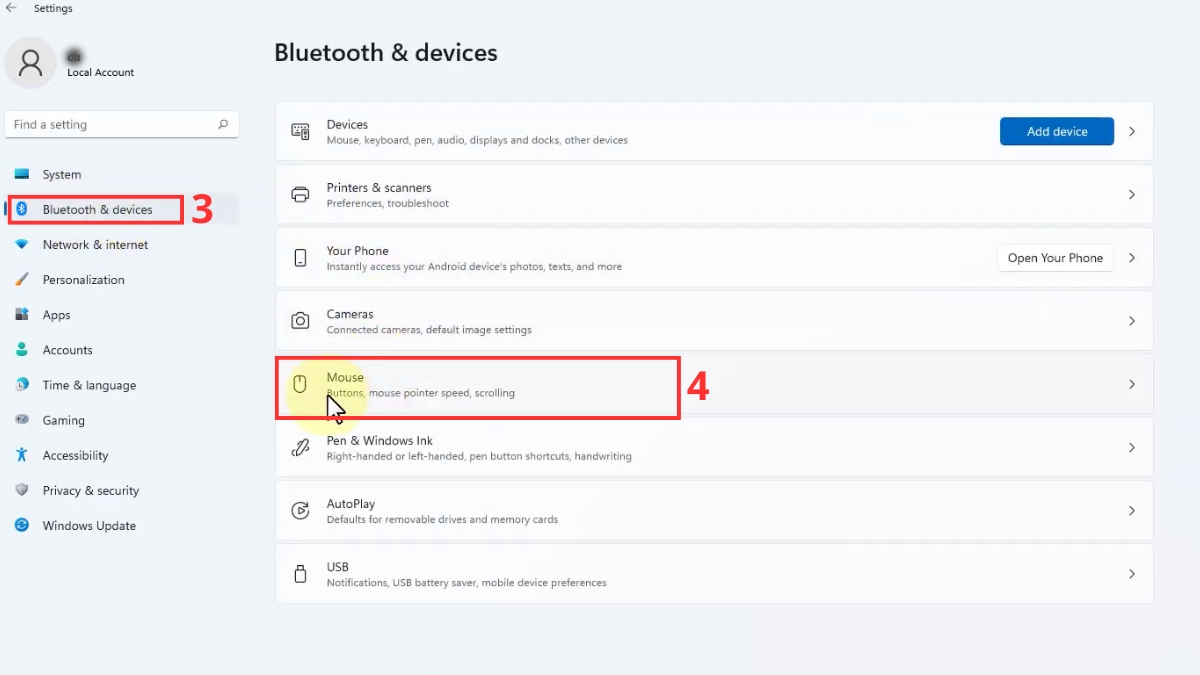 Chỉnh chuột máy tính trên Win 11 bằng Settings bước 2