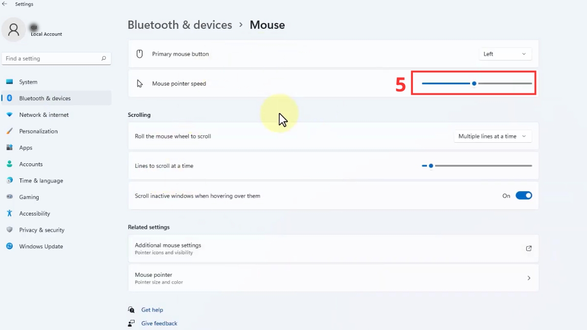 Chỉnh chuột máy tính trên Win 11 bằng Settings bước 3