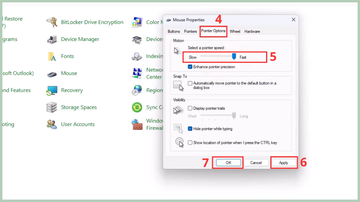 Chỉnh tốc độ chuột trong Windows 11 bằng Control Panel bước 3