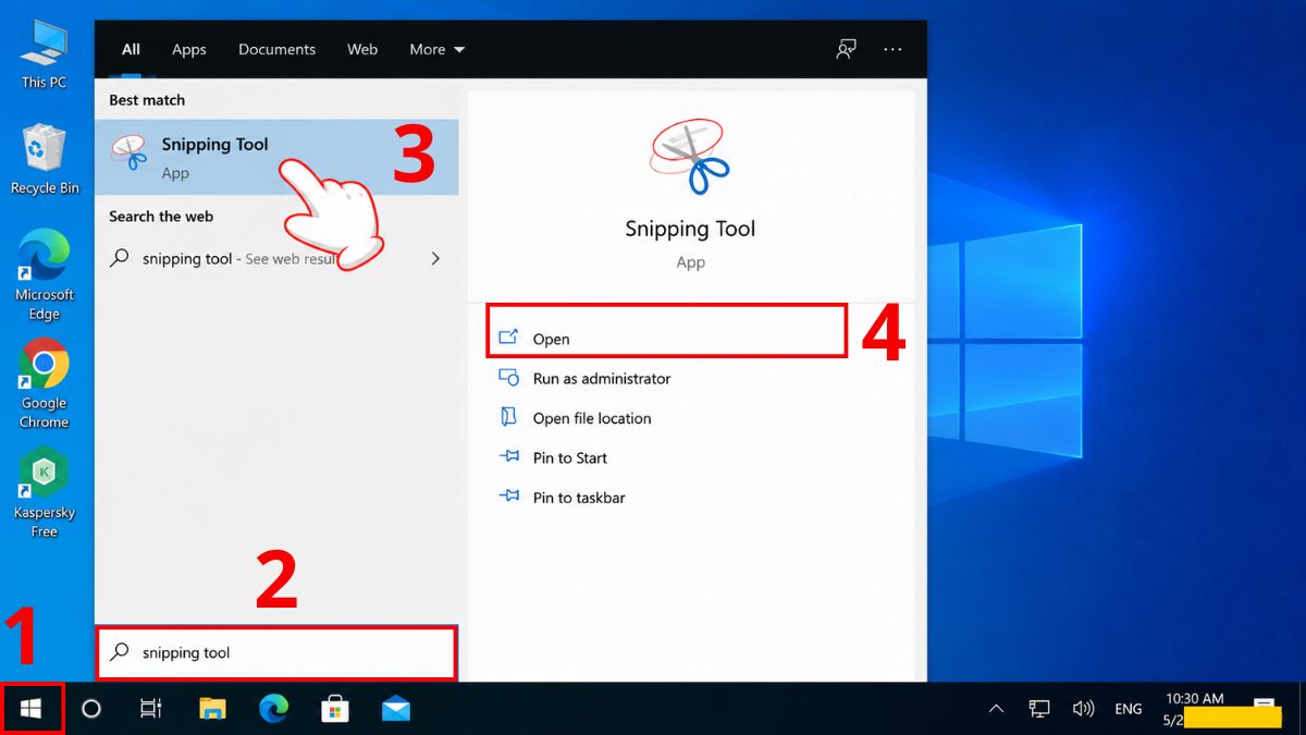 công cụ chụp màn hình có sẵn trên Win 10 Snipping Tool