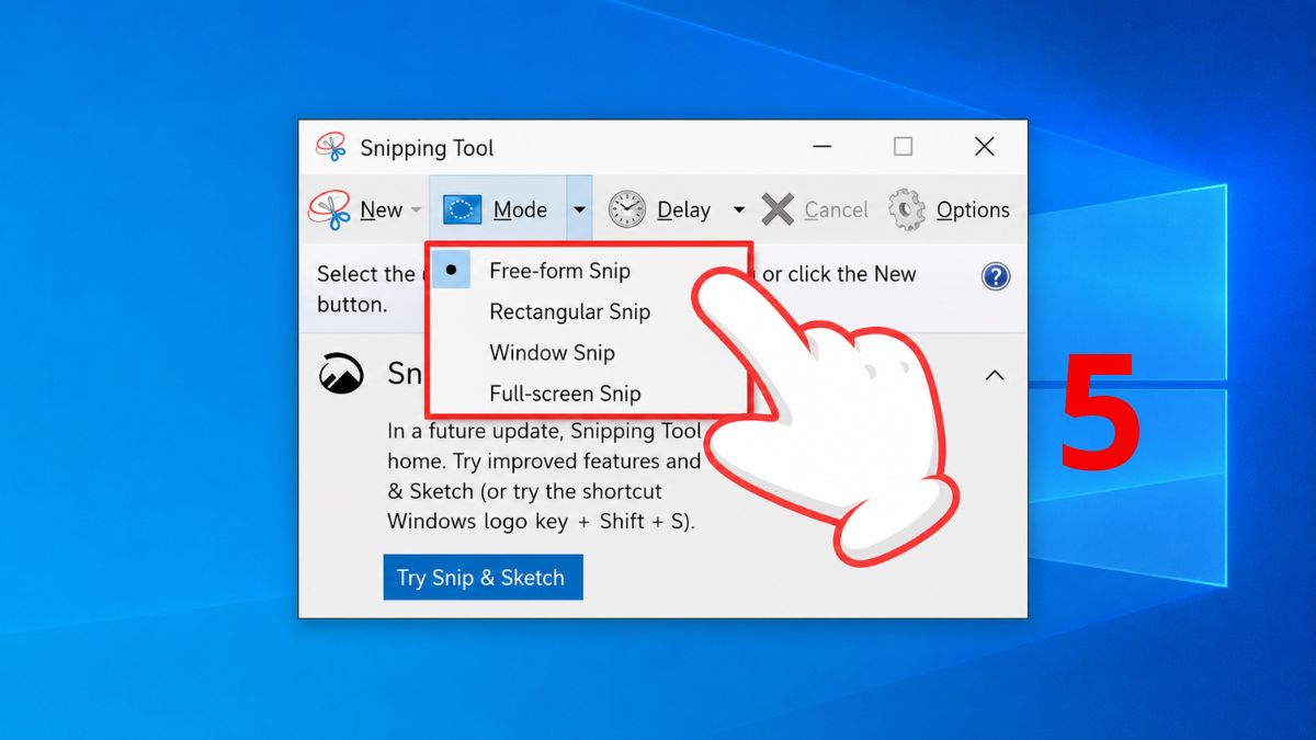 công cụ chụp màn hình có sẵn trên Win 10 Snipping Tool bước 2