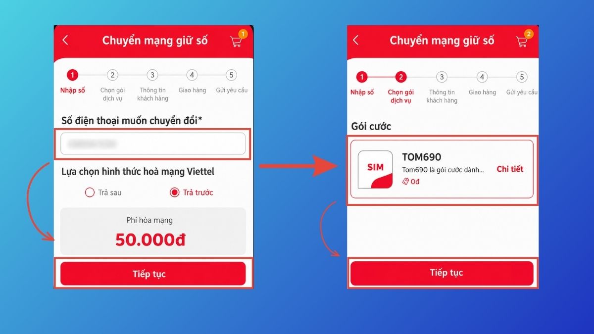 Đăng ký chuyển mạng giữ số Viettel tại nhà qua My Viettel bước 3