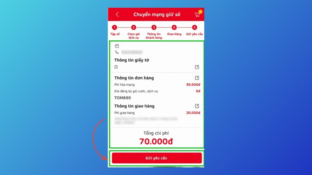 Đăng ký chuyển mạng giữ số Viettel tại nhà qua My Viettel bước 5