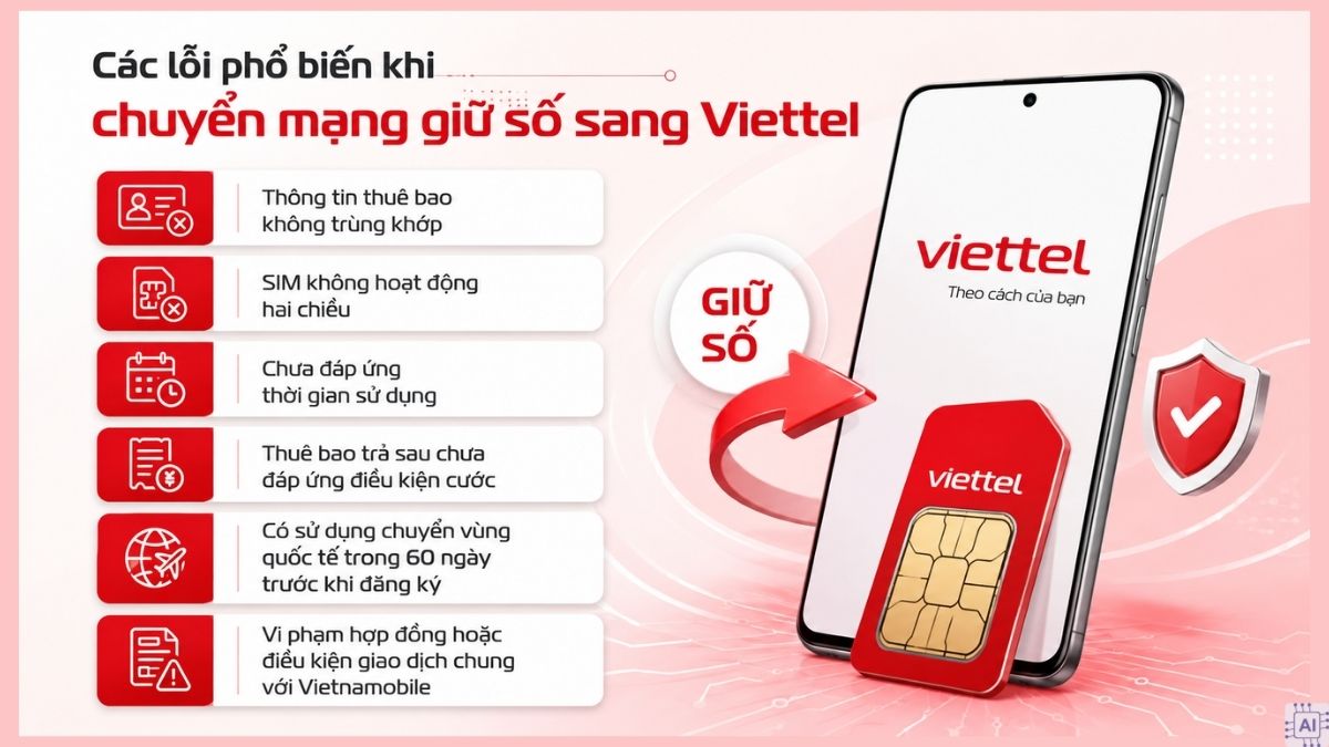 Các lỗi phổ biến khi chuyển mạng giữ số sang Viettel