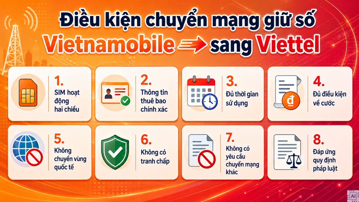 Điều kiện chuyển mạng giữ số Vietnamobile sang Viettel