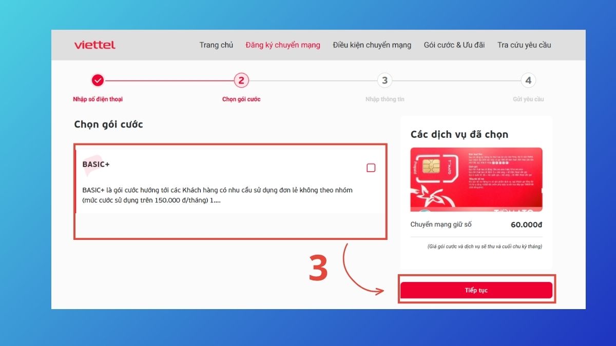 Chuyển mạng giữ số Vietnamobile sang Viettel qua Website bước 3