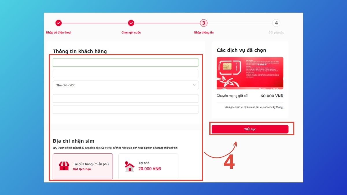 Chuyển mạng giữ số Vietnamobile sang Viettel qua Website bước 4