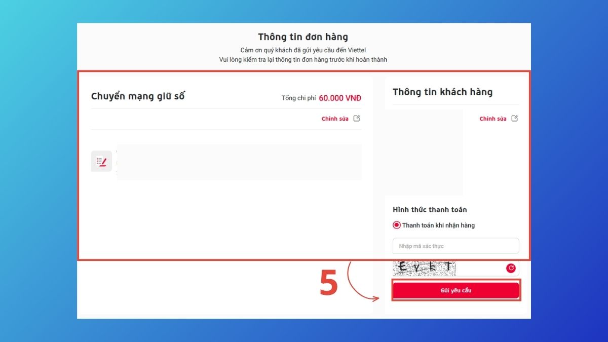 Chuyển mạng giữ số Vietnamobile sang Viettel qua Website bước 5