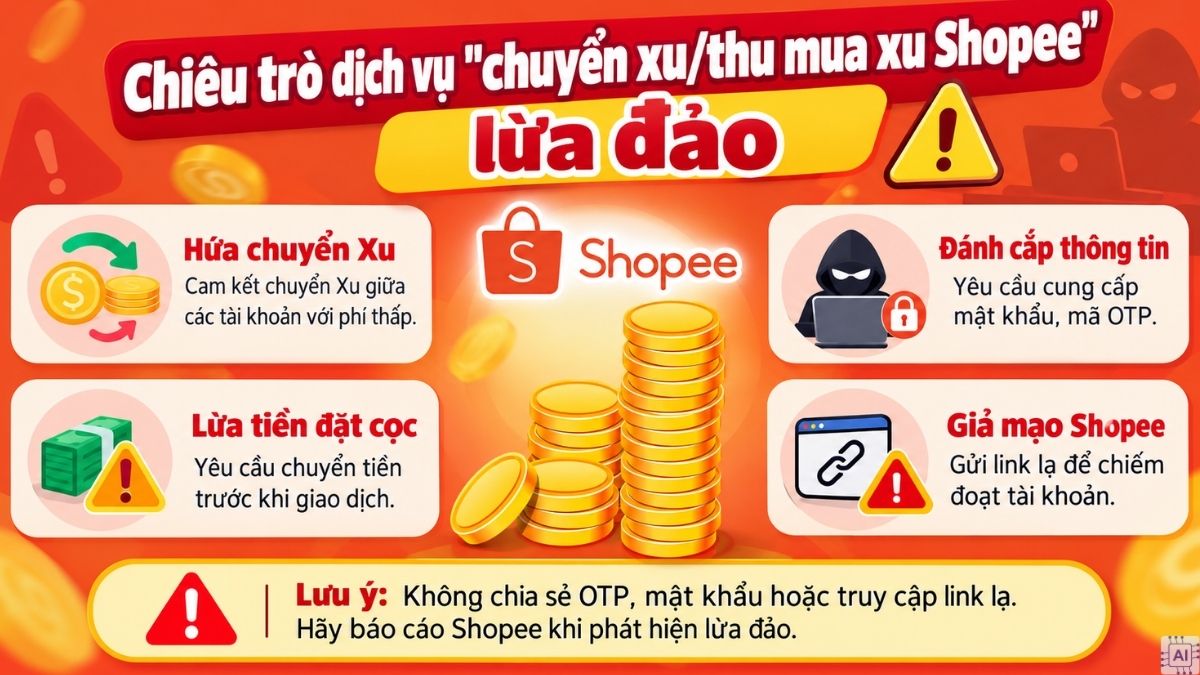 Chiêu trò dịch vụ chuyển xu/thu mua xu Shopee lừa đảo